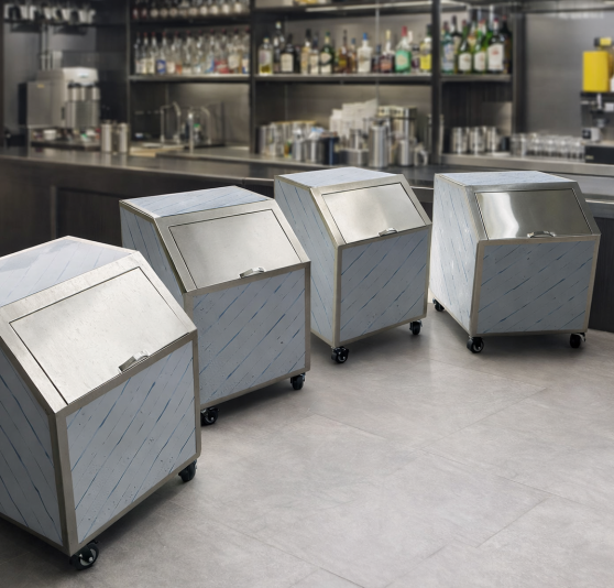 Thùng Đá Inox Nắp Chéo Có Bánh Xe – Dùng Cho Quầy Bar, Cafe, Nhà Hàng