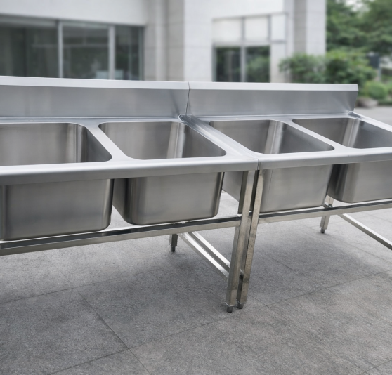 Bồn Rửa Chén Inox Công Nghiệp 4 Ngăn Lớn