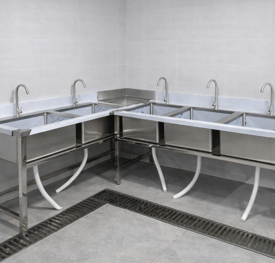Bồn rửa chén inox công nghiệp 3 ngăn lắp chữ L
