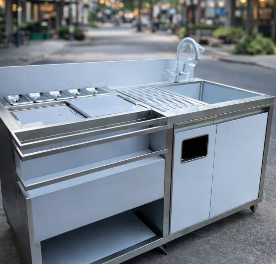 Quầy Pha Chế Inox 304 Có Bồn Rửa & Khay Topping