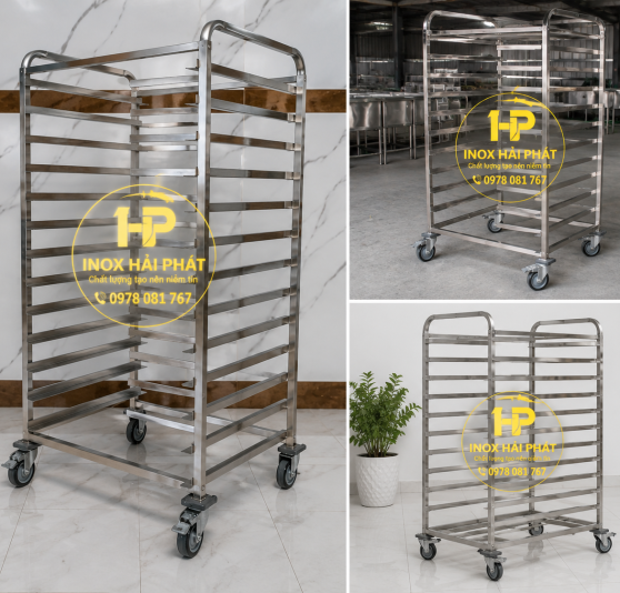 Xe đẩy khay inox nhiều tầng