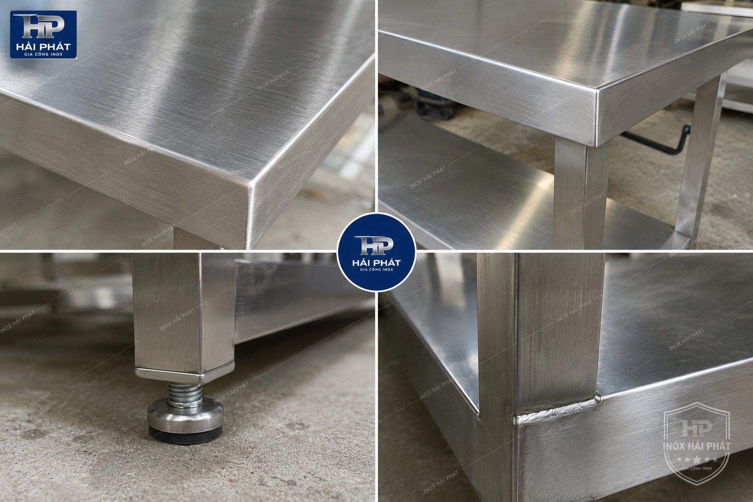 Chi tiết mặt và khung bàn inox SUS 304