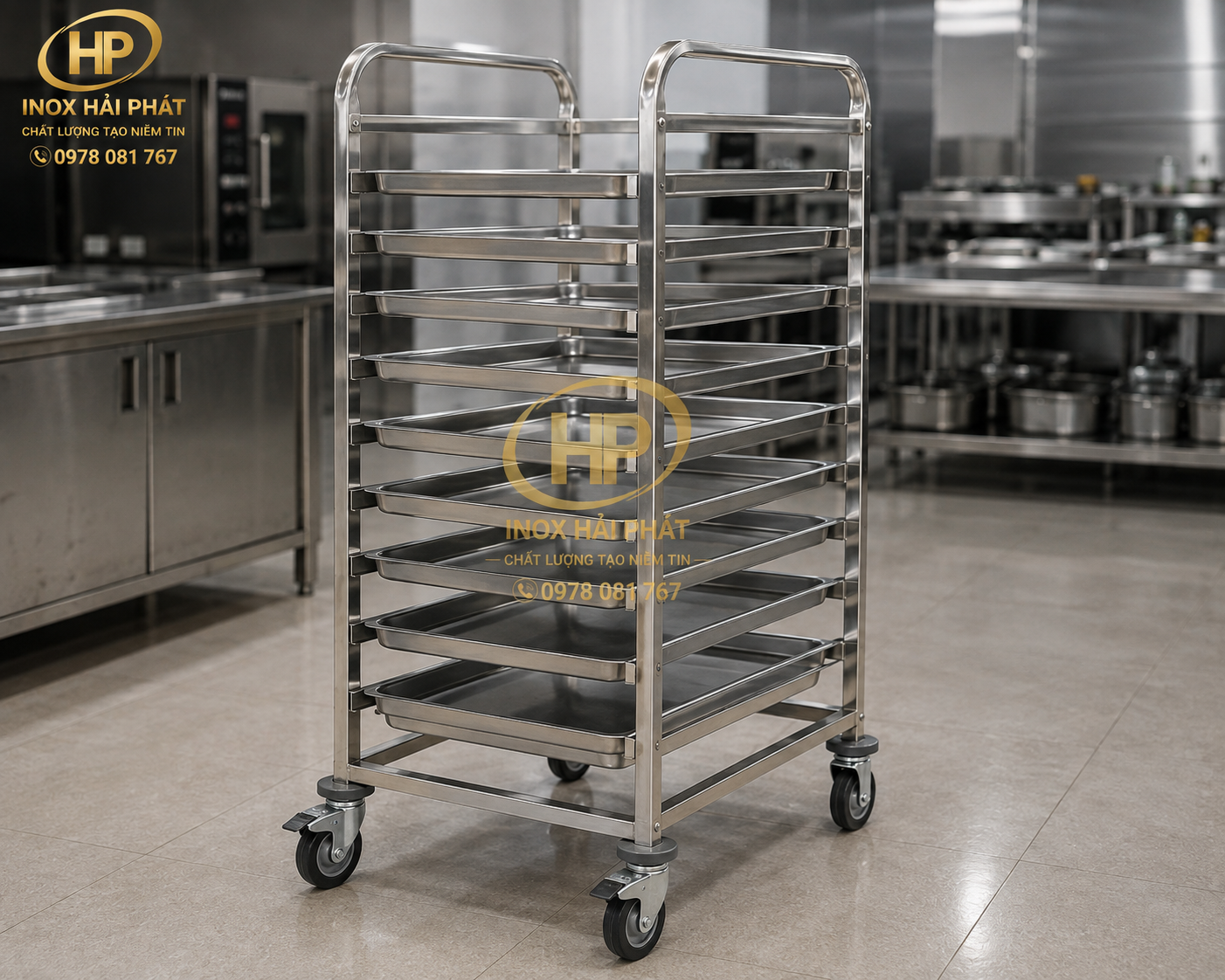  Xe đẩy y tế inox 304 nhiều tầng có bánh xe