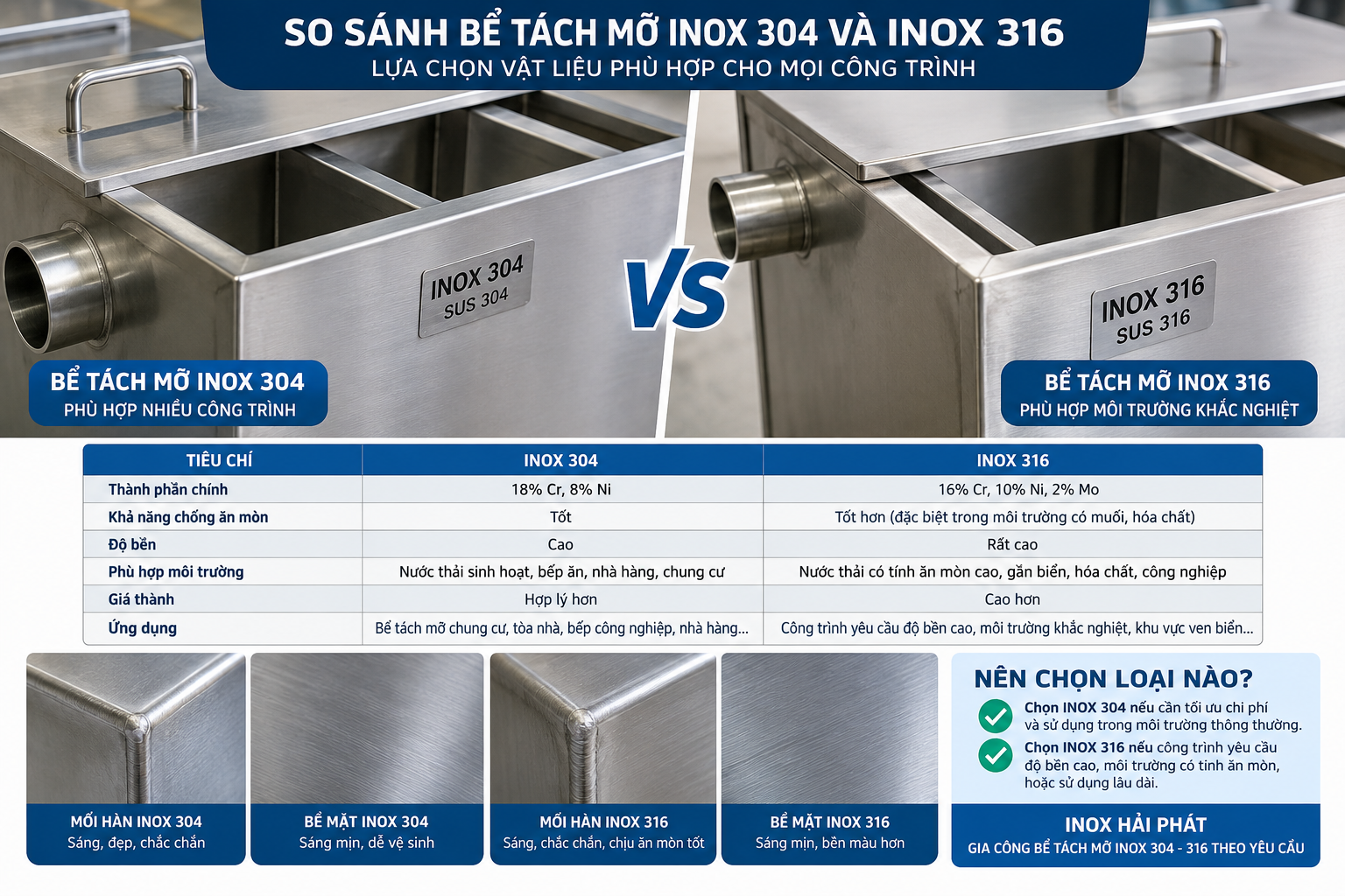 so sanh 2 loại inox bẫy mỡ 304 và 316