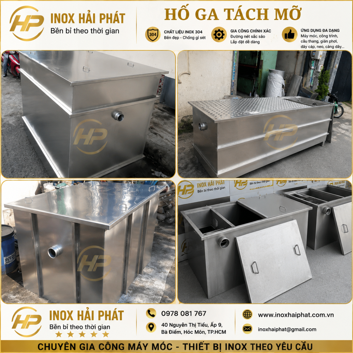 bể tách dầu mỡ inox 304 Hải Phát
