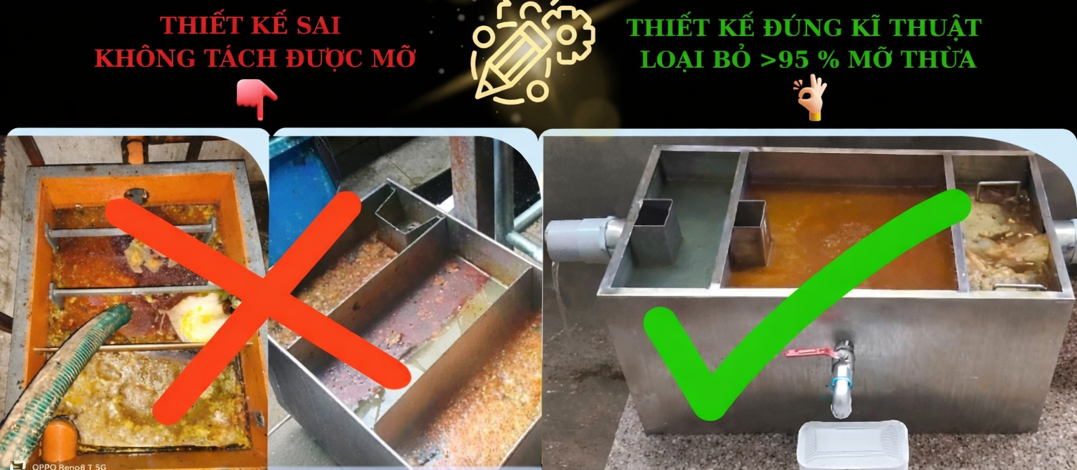 Thiết kế bể tách mỡ inox 304 đạt chuẩn – 3 ngăn lọc rác, tách mỡ, nước sạch, hiệu suất 99% – inox việt đức.