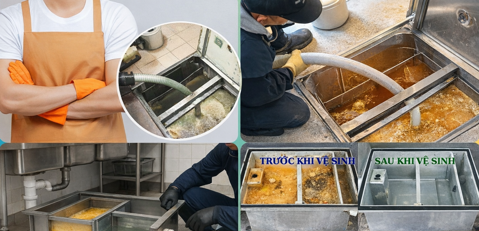 Hướng dẫn vệ sinh bể tách mỡ inox – quy trình 4 bước đơn giản giúp thiết bị hoạt động hiệu quả và bền bỉ hơn.