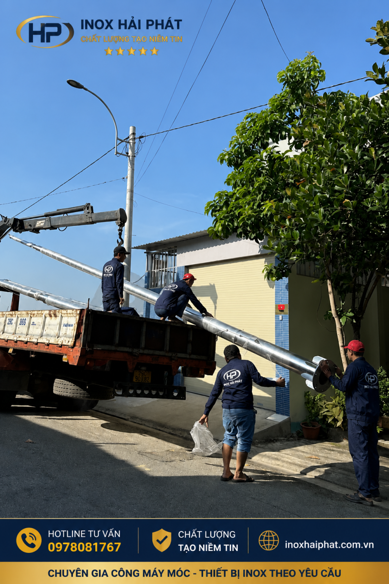 thi công lắp đặt cột cờ inox ngoài trời