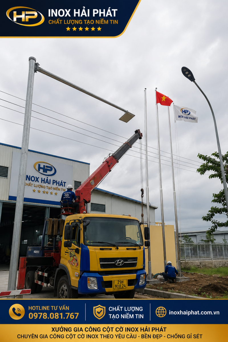 kích thước cột cờ inox ngoài trời