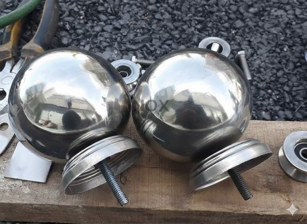 Quả châu tròn inox được lắp trên đỉnh cột cờ để tăng tính thẩm mỹ
