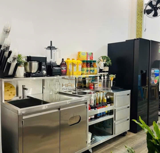Quầy Pha Chế Inox 304 Có Bồn Rửa & Khay Topping