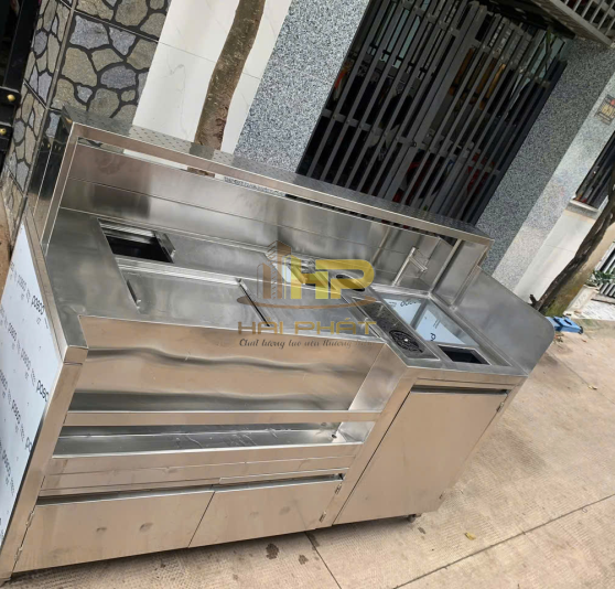 Quầy Pha Chế Inox 304 Có Bồn Rửa & Khay Topping