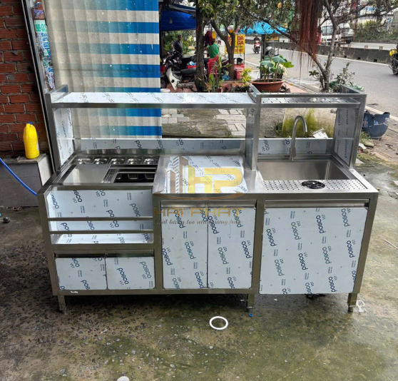 Quầy Pha Chế Inox 304 Có Bồn Rửa & Khay Topping