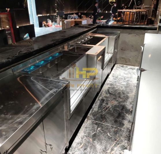 Quầy Pha Chế Inox 304 Có Bồn Rửa & Khay Topping