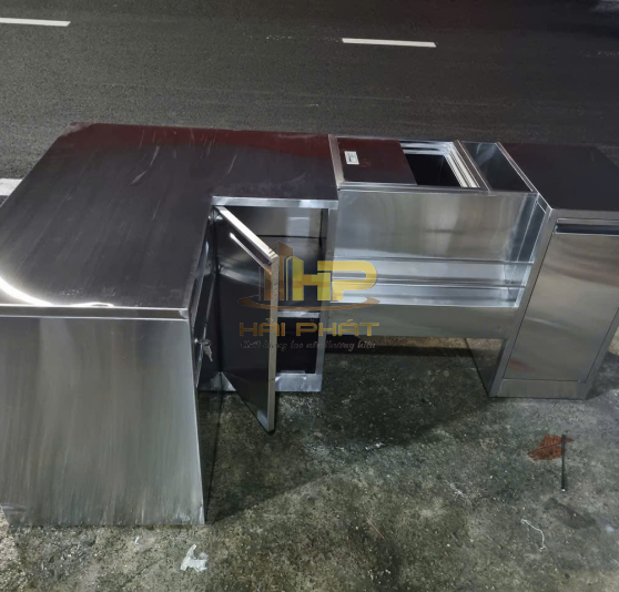 Quầy Pha Chế Inox 304 Có Bồn Rửa, Khay Topping & Kệ Trên