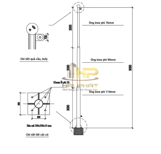 Cột Cờ Inox 9m