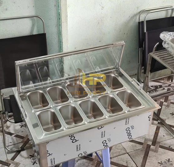 Thùng Đá Inox Âm Bàn Có Khay Topping
