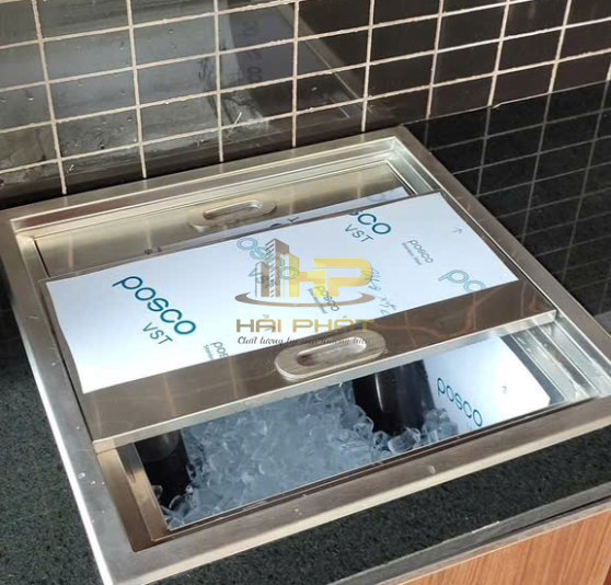 Thùng Đá Inox 304 Âm Quầy 2 Ngăn
