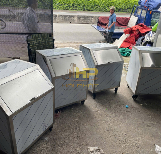 Thùng Đá Inox Nắp Chéo Có Bánh Xe – Dùng Cho Quầy Bar, Cafe, Nhà Hàng