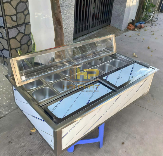 Thùng Đá Inox Âm Bàn Có Khay Topping