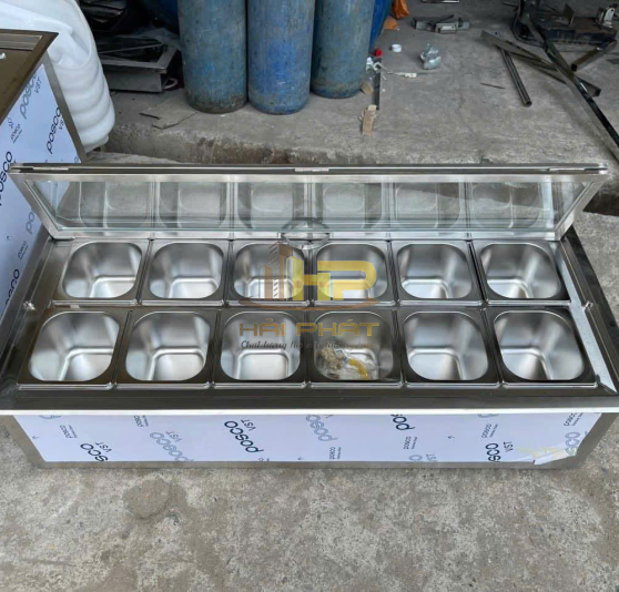 Thùng Đá Inox Âm Bàn Có Khay Topping