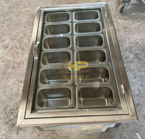 Thùng Đá Inox Âm Bàn Có Khay Topping