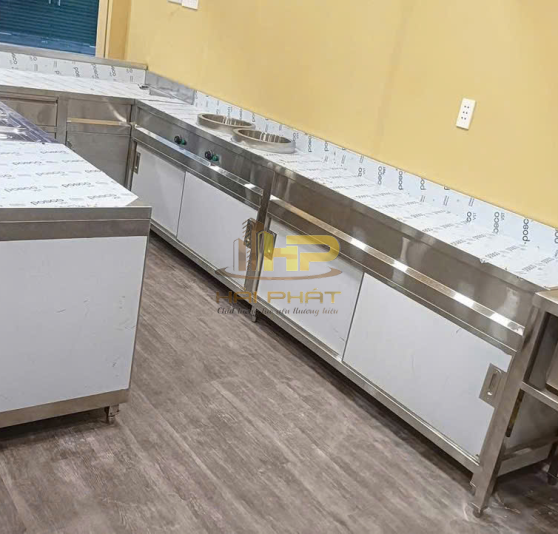 Quầy Pantry Inox 304 Dạng Chữ U – Có Tủ & Ngăn Kéo