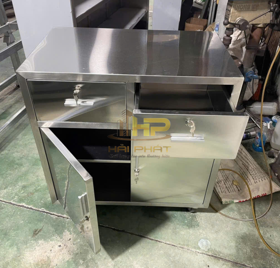 Tủ Inox 304 2 Cửa Mở Có 2 Hộc Kéo