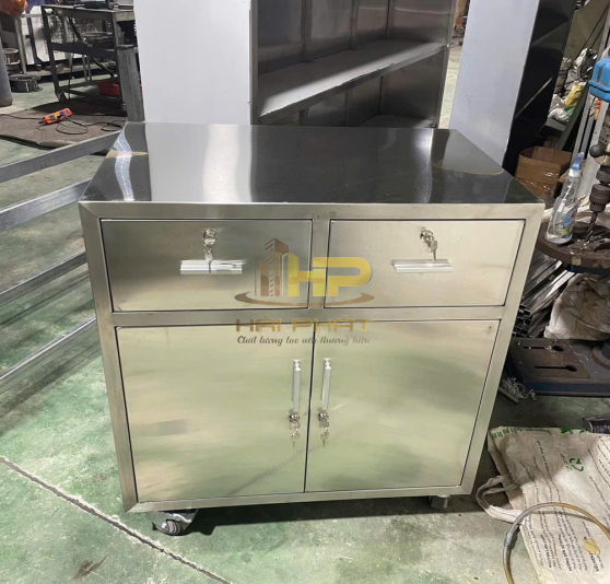 Tủ Inox 304 2 Cửa Mở Có 2 Hộc Kéo